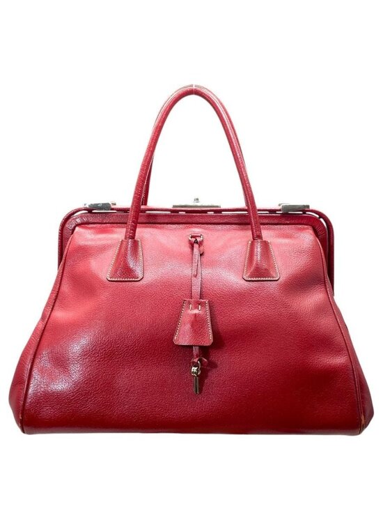 Prada Handbags - Prada Madras Cerniella Doctor's Leather Red Silver Lightweight Capacity